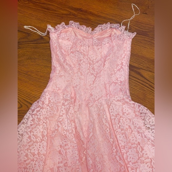 🌷 Algo Boutique 🌷 Vintage Light Pink Lace Crinoline  A Line Strapless Dress - Picture 13 of 17